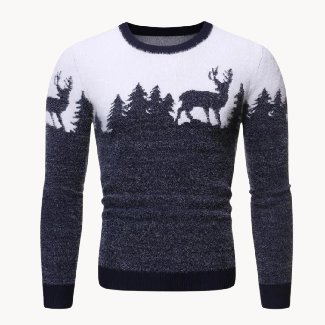 Herren Festlicher Strickpullover | Weihnachtsbaum- und Rentierdesign