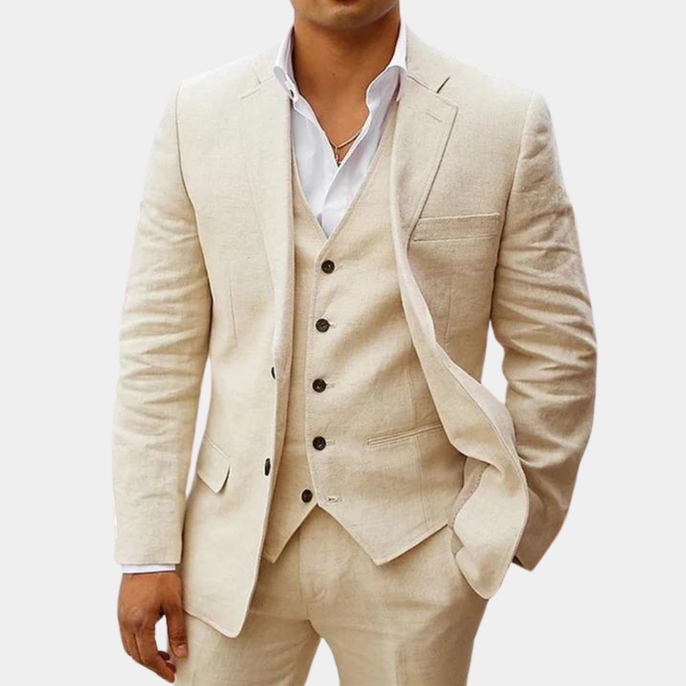 Herren Leinenanzug SummerEase – 3-teiliges atmungsaktives Sommeroutfit mit Weste