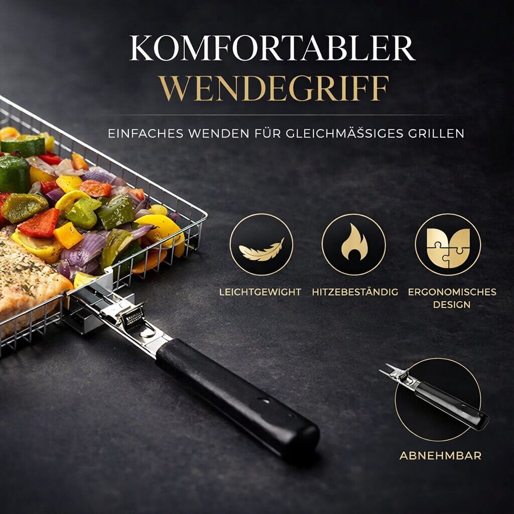 Grill basket for meat, fish & vegetables | Stainless steel grill accessories for BBQ | FlammenWerk
