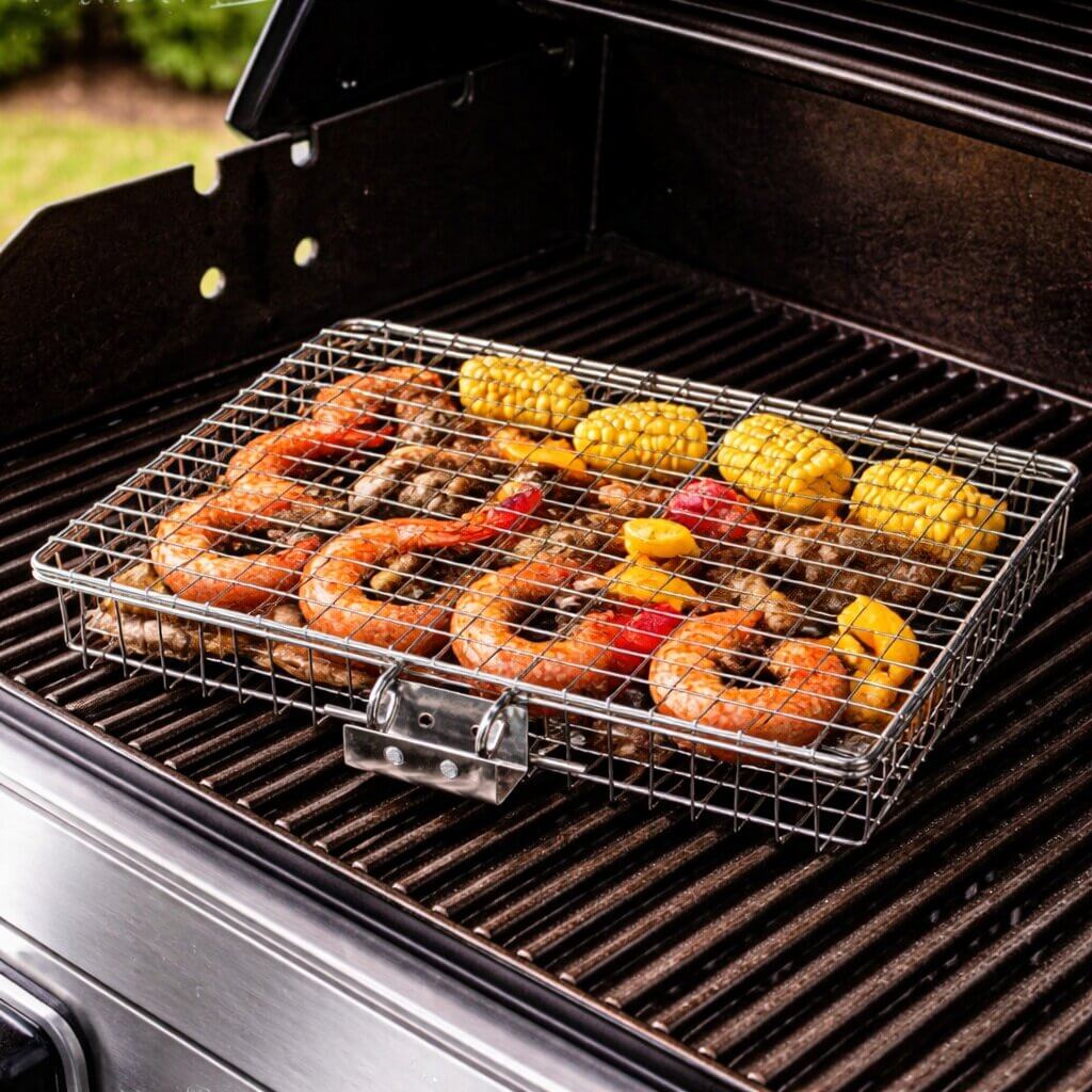 Grill basket for meat, fish & vegetables | Stainless steel grill accessories for BBQ | FlammenWerk