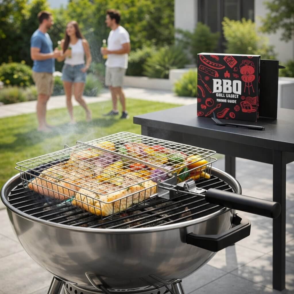 Grill basket for meat, fish & vegetables | Stainless steel grill accessories for BBQ | FlammenWerk