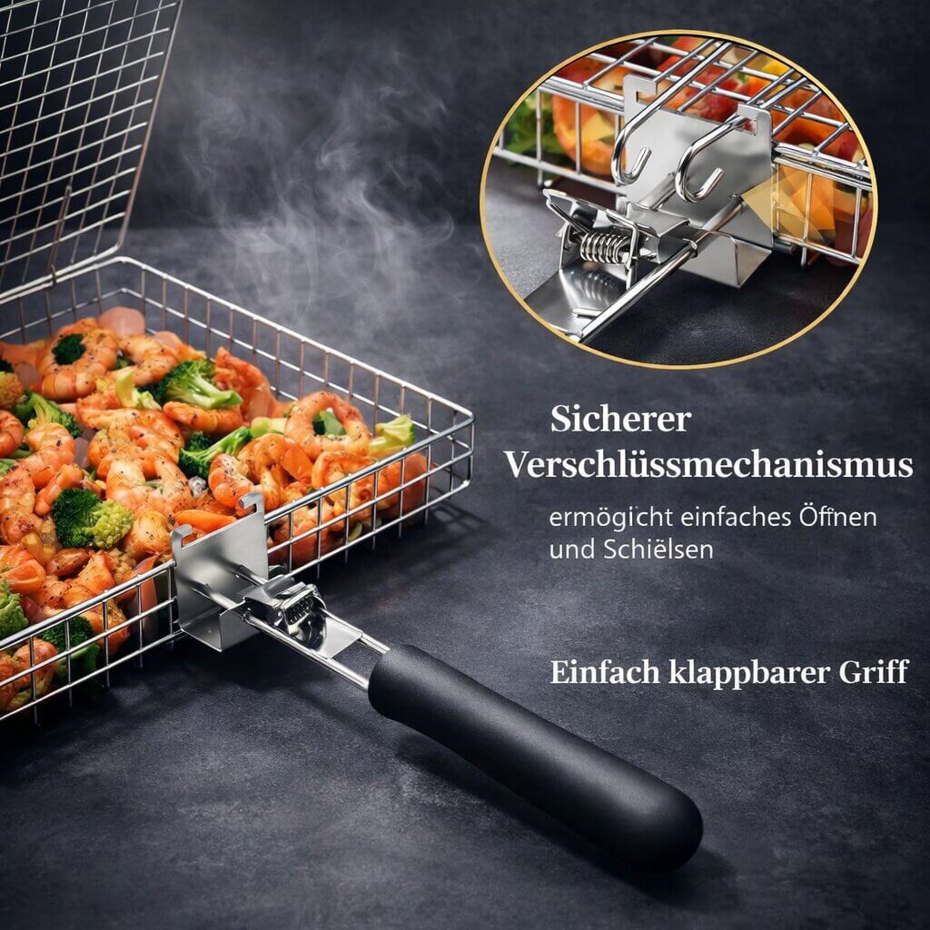 Grill basket for meat, fish & vegetables | Stainless steel grill accessories for BBQ | FlammenWerk