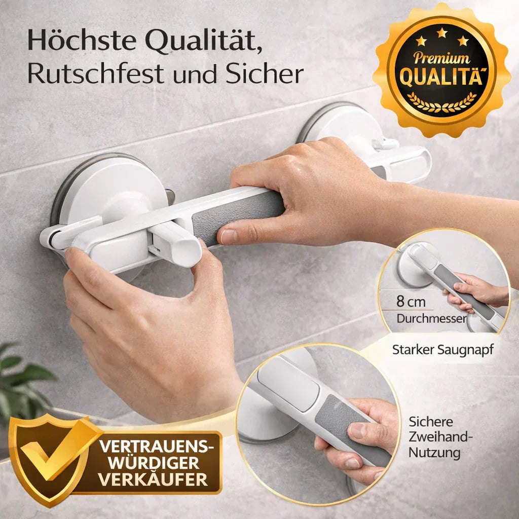 Haltegriff für Dusche, Badewanne oder Toilette | Saugnapfgriff für Senioren ohne Bohren | SeniGrip