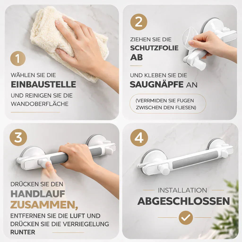 Haltegriff für Dusche, Badewanne oder Toilette | Saugnapfgriff für Senioren ohne Bohren | SeniGrip