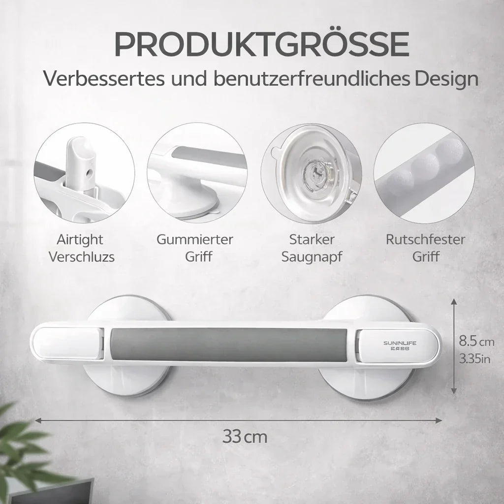 Haltegriff für Dusche, Badewanne oder Toilette | Saugnapfgriff für Senioren ohne Bohren | SeniGrip