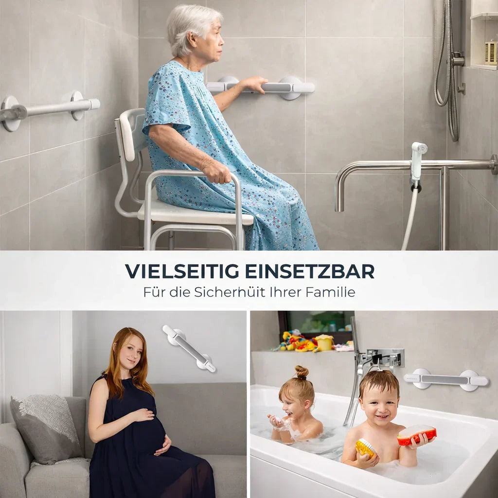 Haltegriff für Dusche, Badewanne oder Toilette | Saugnapfgriff für Senioren ohne Bohren | SeniGrip