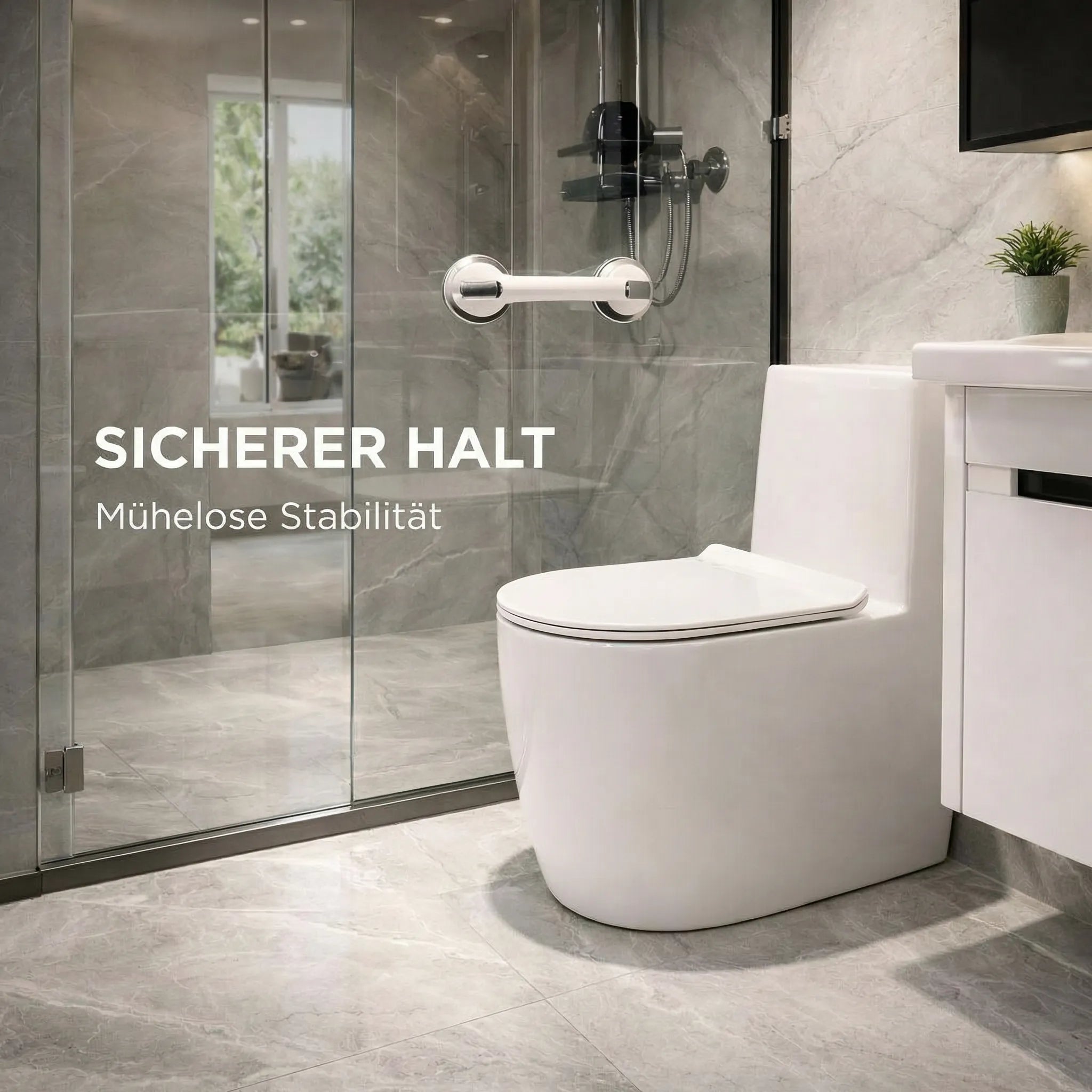 Haltegriff für Dusche, Badewanne oder Toilette mit Saugnapf | Badewannengriff für Senioren ohne Bohren | GripSicher