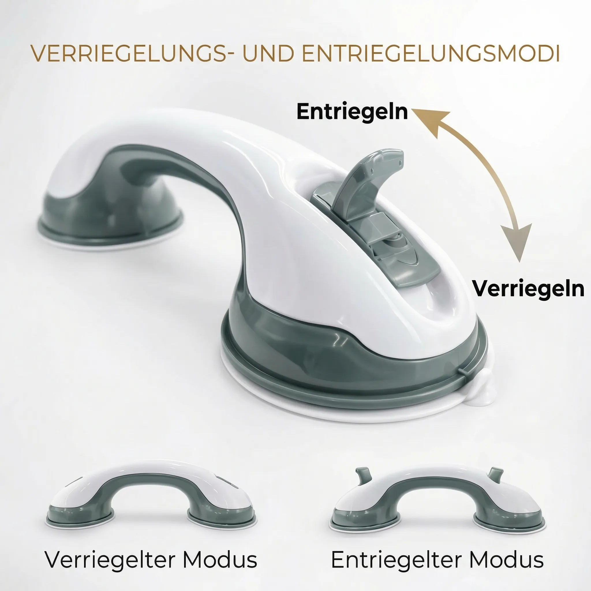 Haltegriff für Dusche, Badewanne oder Toilette mit Saugnapf | Badewannengriff für Senioren ohne Bohren | GripSicher