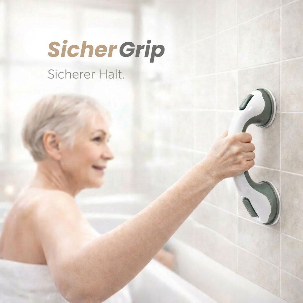 Haltegriff für Dusche, Badewanne oder Toilette mit Saugnapf | Badewannengriff für Senioren ohne Bohren | GripSicher