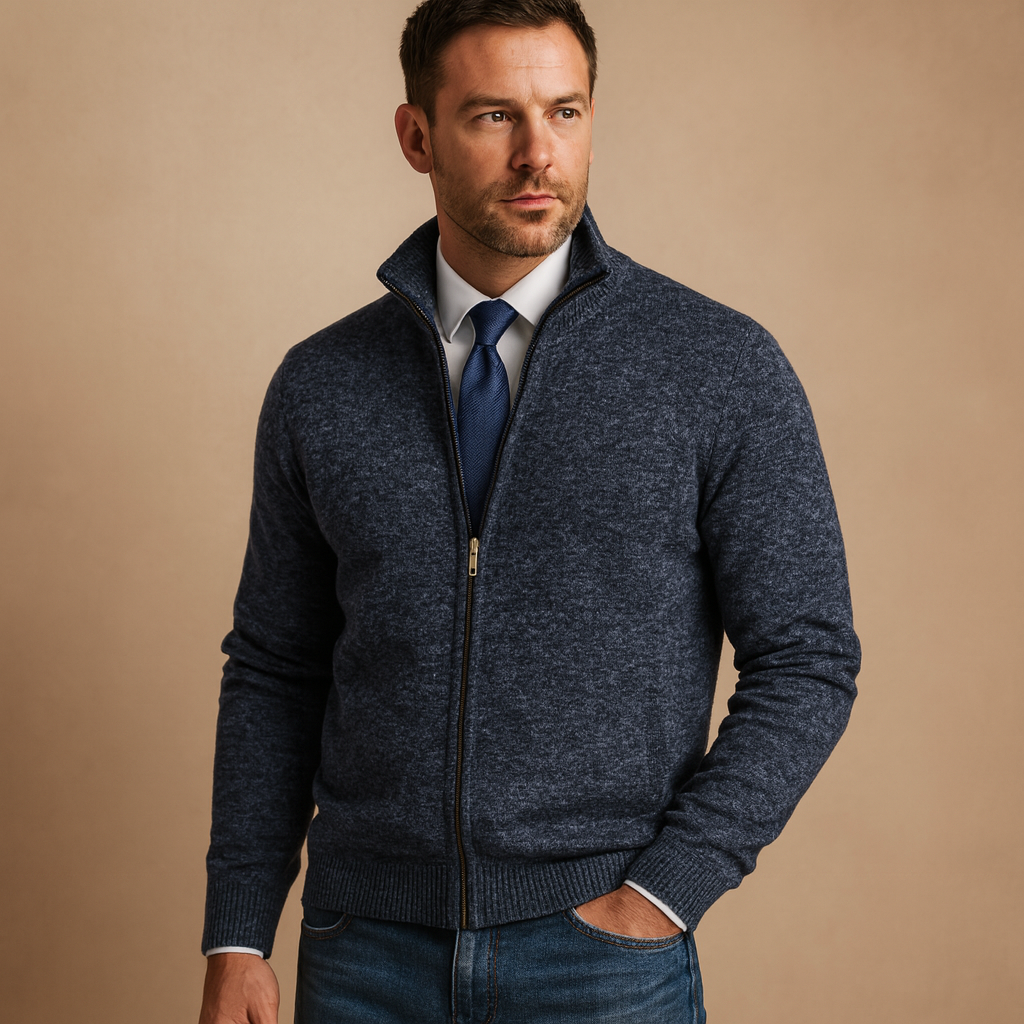 Men's zip-up sweater with modern cut