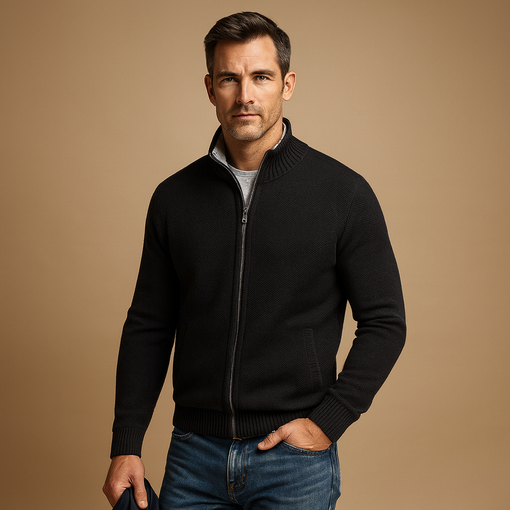 Men's zip-up sweater with modern cut