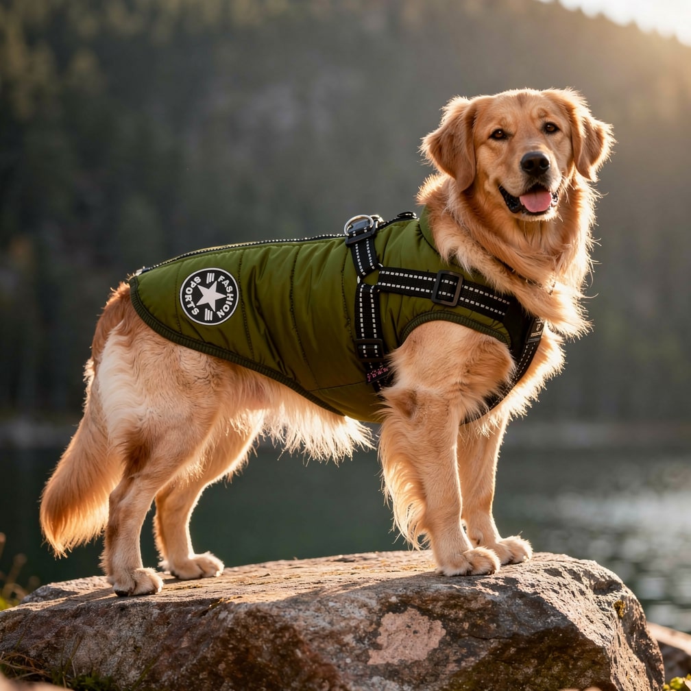 Hundemantel für den Winter | Wintermantel für Hunde | Hundejacke mit Geschirr | Fellmantel