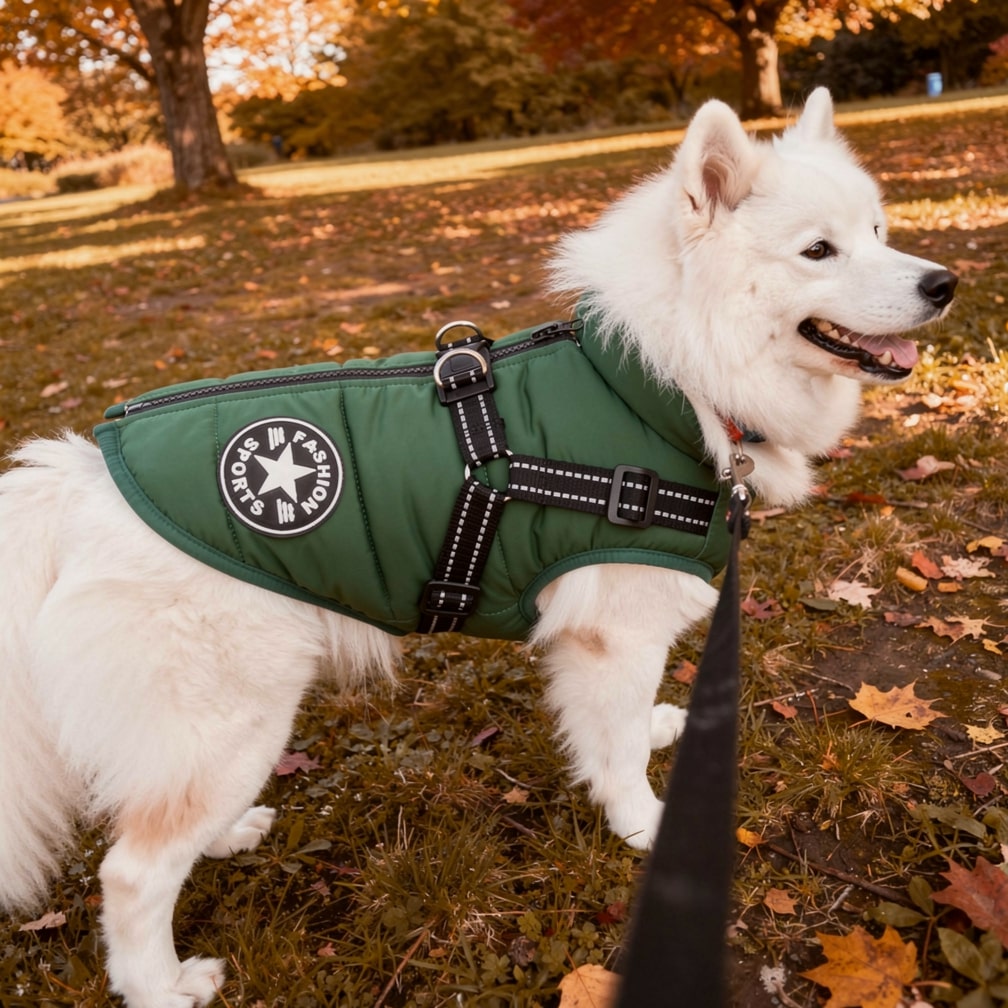 Hundemantel für den Winter | Wintermantel für Hunde | Hundejacke mit Geschirr | Fellmantel