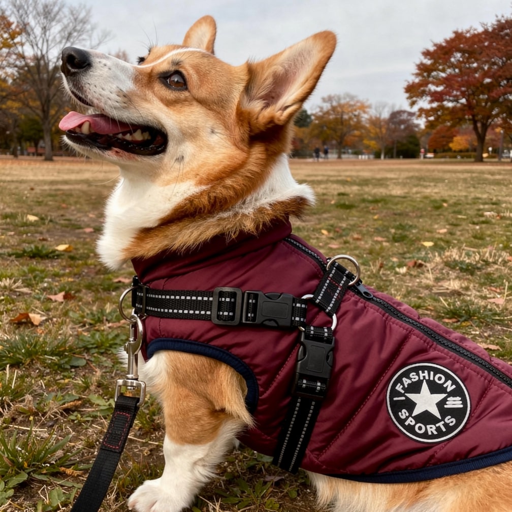 Hundemantel für den Winter | Wintermantel für Hunde | Hundejacke mit Geschirr | Fellmantel