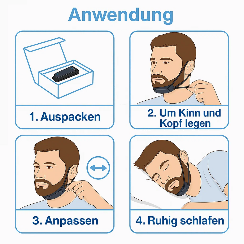 Skuteczne urządzenie przeciw chrapaniu z paskiem podbródkowym