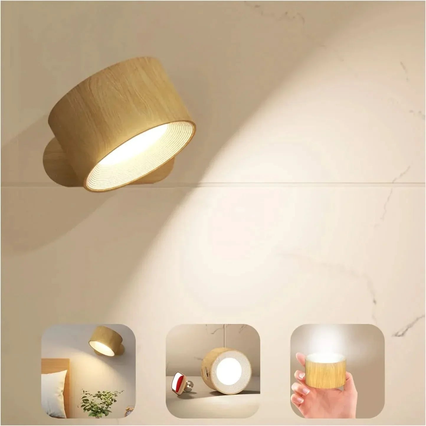 360° Wall Lamp – Kabellos, USB-wiederaufladbar & 3 Helligkeitsstufen für flexible Beleuchtung