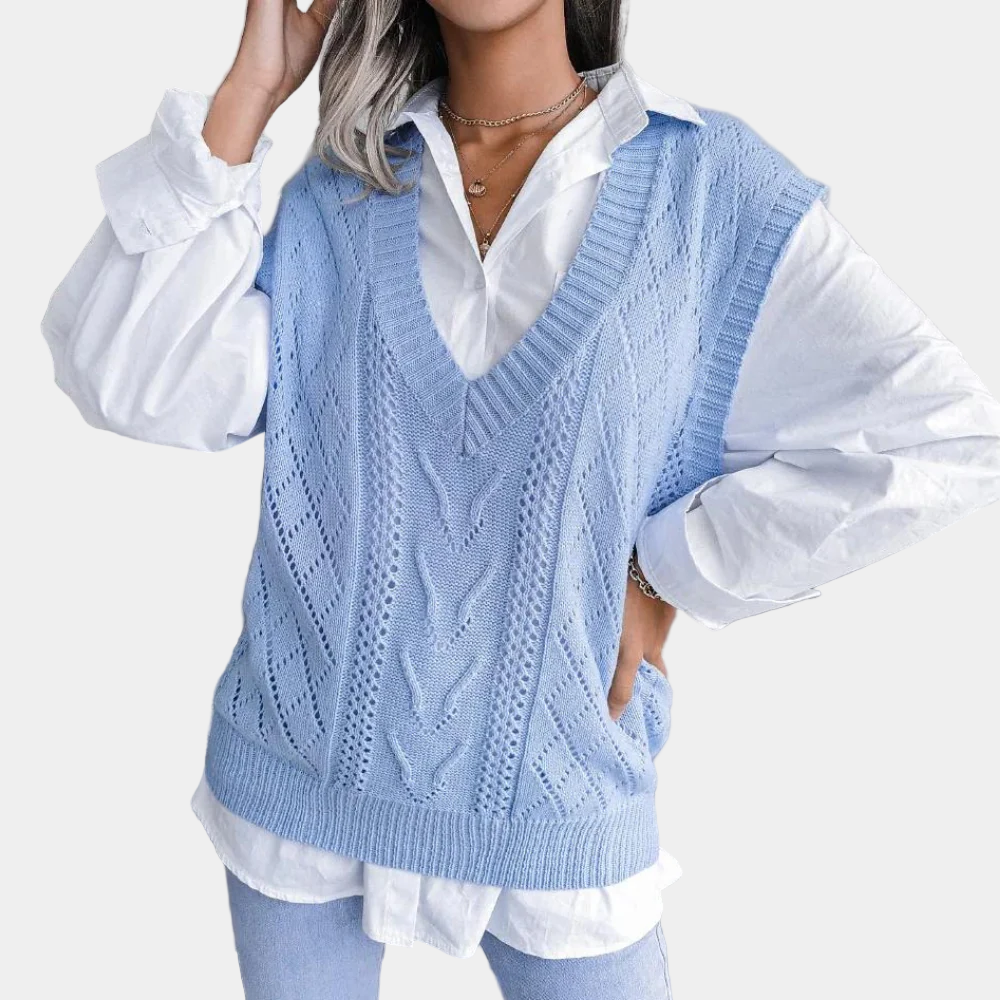 Damen Kabelstrick V-Ausschnitt Weste | Einfache Schichtung und zeitloser Stil