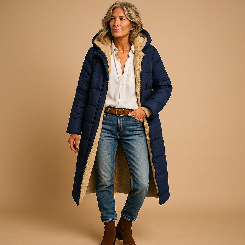 Damen langer gepolsterter Mantel – Steppdesign & Winterwärme