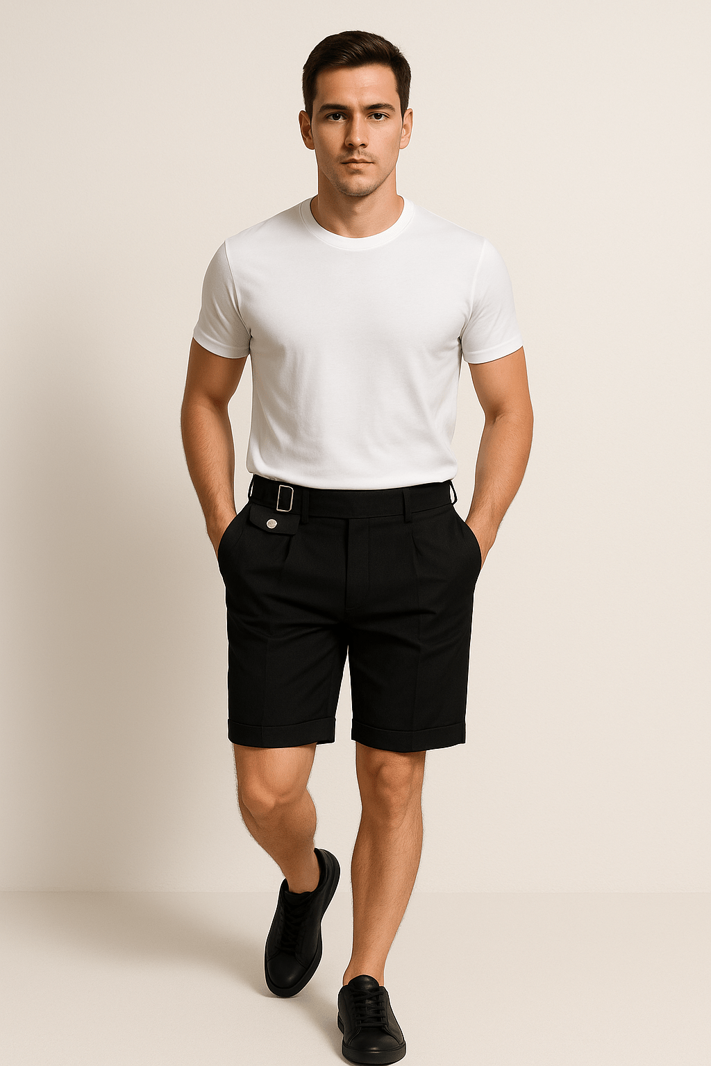 Men's Pleated Shorts with Side Buckles | Elegant Summer Style