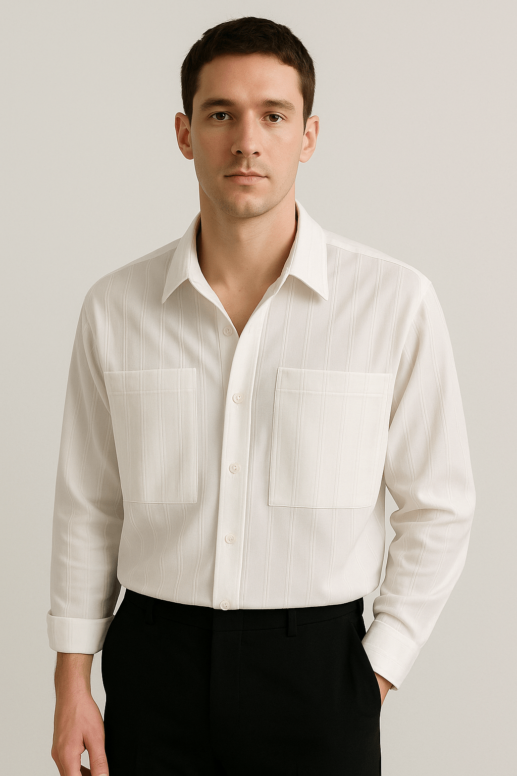 Herre langærmet skjorte med striber | Løs pasform