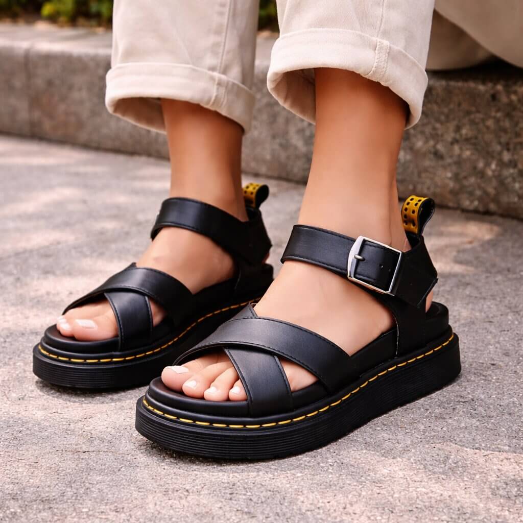 Orthopedic platform sandals for women made of leather | Ravellea