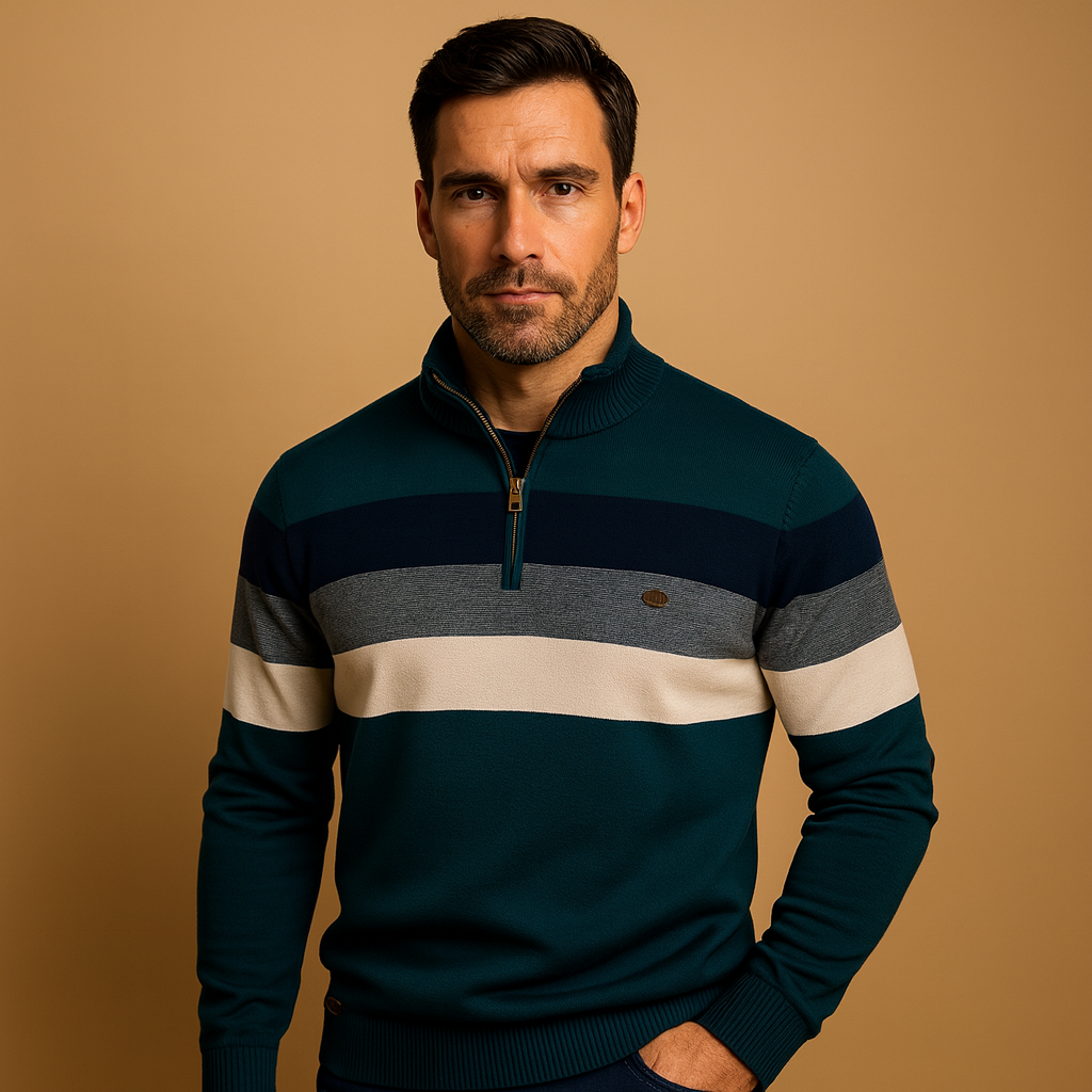 Pull demi-zip pour homme | Maille rayée avec un col moderne
