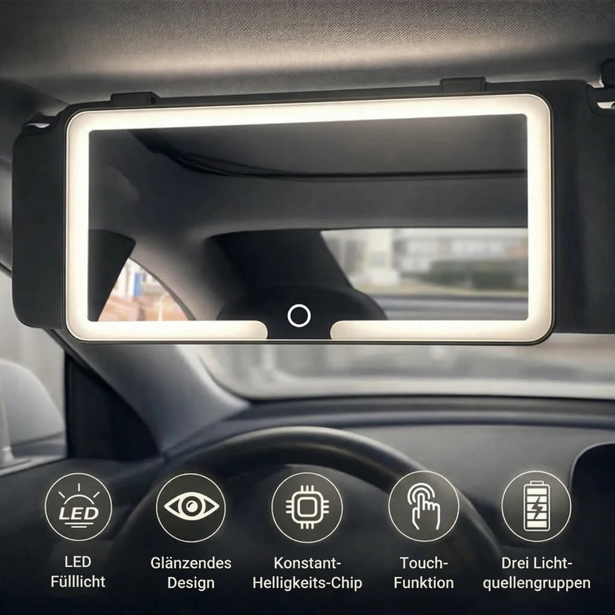 Makeup mirror with light for the car | Illuminated cosmetic mirror | GlowVisor