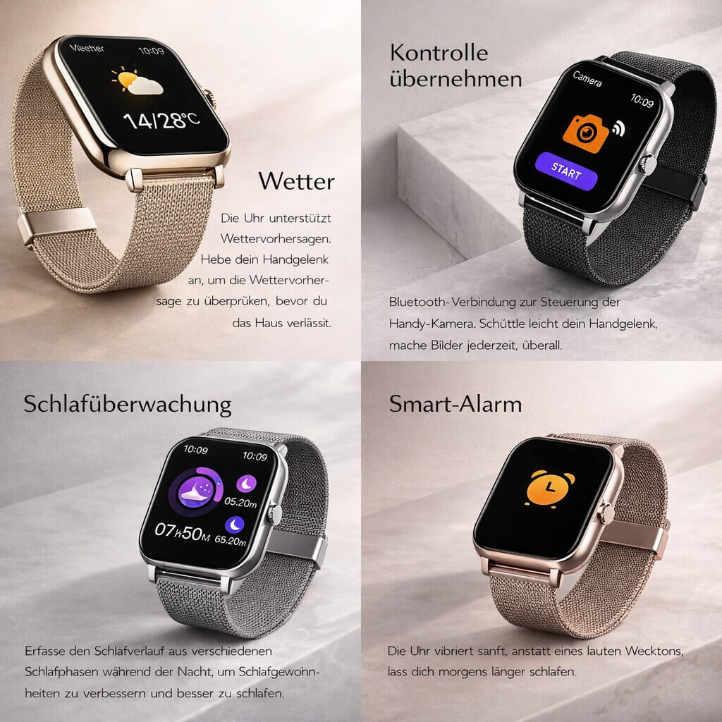Smartwatch für Männer & Frauen | Fitness Tracker mit Herzfrequenzmonitor | Digitale Uhr | Velunor