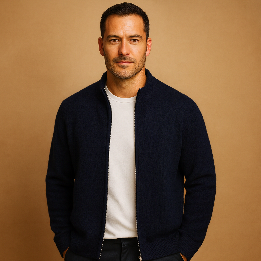 Męski kardigan na zamek | Prążkowany kołnierz dziany z wygodnym krojem na co dzień