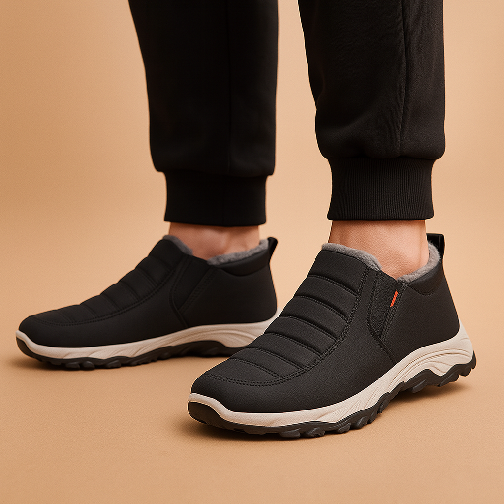 Varme herre-vinterstøvler med påtræksdesign og plysfor